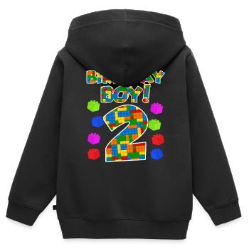 2ème anniversaire garçon 2 ans - Sweat Premium à capuche zippé enfant bio - noir - Dos - AI Model Kid Male (0cm)