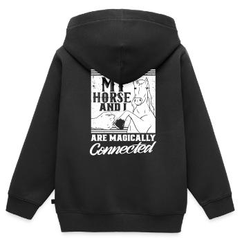 Mon cheval et moi sommes liés par magie à l’équitation - Sweat Premium à capuche zippé enfant bio - noir - Dos - AI Model Kid Male (0cm)
