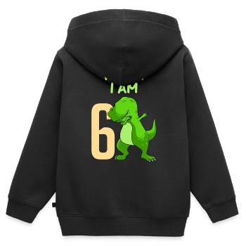 6ème anniversaire Dino Junge 6 ans - Sweat Premium à capuche zippé enfant bio - noir - Dos - AI Model Kid Male (0cm)