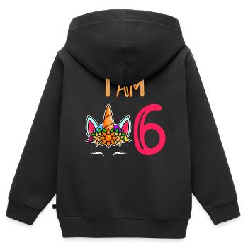 6ème anniversaire fille 6 ans anniversaire - Sweat Premium à capuche zippé enfant bio - noir - Dos - AI Model Kid Male (0cm)