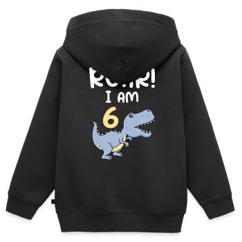 6ème anniversaire Dino Junge 6 ans - Sweat Premium à capuche zippé enfant bio - noir - Dos - AI Model Kid Male (0cm)