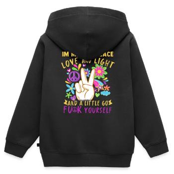 Hippie Peace Groovy Flowerpower Boho Woodstock - Kinder Premium Organic Zip Hoodie - Schwarz - Hinten - AI Model Kid Male (0cm)