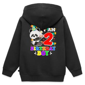 2ème anniversaire garçon 2 ans - Sweat Premium à capuche zippé enfant bio - noir - Dos - AI Model Kid Male (0cm)