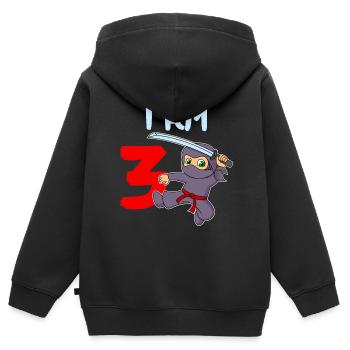 J’ai 3 ans garçon de 3ème anniversaire - Sweat Premium à capuche zippé enfant bio - noir - Dos - AI Model Kid Male (0cm)