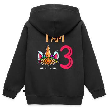 3ème anniversaire fille 3 ans - Sweat Premium à capuche zippé enfant bio - noir - Dos - AI Model Kid Male (0cm)