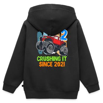 2ème anniversaire garçon 2 ans - Sweat Premium à capuche zippé enfant bio - noir - Dos - AI Model Kid Male (0cm)