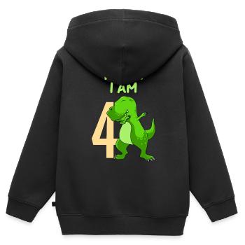 4ème anniversaire Boy Dino 4 ans - Sweat Premium à capuche zippé enfant bio - noir - Dos - AI Model Kid Male (0cm)