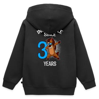 Incroyable pour 3 ans 3ème anniversaire - Sweat Premium à capuche zippé enfant bio - noir - Dos - AI Model Kid Male (0cm)