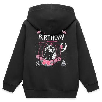 Anniversaire du cheval - Filles Fer à Cheval 9 - Sweat Premium à capuche zippé enfant bio - noir - Dos - AI Model Kid Male (0cm)