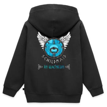 Kleine Schildmaid im Wachstum - Lagerthas Wikinger - Kinder Premium Organic Zip Hoodie - Schwarz - Hinten - AI Model Kid Male (0cm)