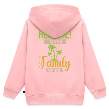 Vacances en famille 2023 - Aidez-moi je suis sur un vac familial - Sweat Premium à capuche zippé enfant bio - rose - Dos - AI Model Kid Female (0cm)