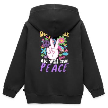 Hippie Peace Groovy Flowerpower Boho Woodstock - Kinder Premium Organic Zip Hoodie - Schwarz - Hinten - AI Model Kid Male (0cm)