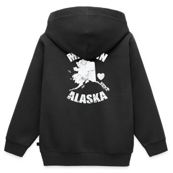 Fabriqué dans l’État de l’Alaska États-Unis Amérique - Sweat Premium à capuche zippé enfant bio - noir - Dos - AI Model Kid Male (0cm)