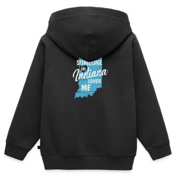 Indiana Quelqu’un dans l’Indiana m’aime USA Amérique - Sweat Premium à capuche zippé enfant bio - noir - Dos - AI Model Kid Male (0cm)