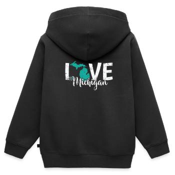 Michigan Love Michigan USA Amérique - Sweat Premium à capuche zippé enfant bio - noir - Dos - AI Model Kid Male (0cm)