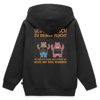 Glückwunsch zu Deiner FLucht, Jobwechsel Abschieds - Kinder Premium Organic Zip Hoodie - Schwarz - Hinten - AI Model Kid Male (0cm)