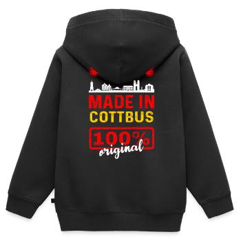Cottbus - Kinder Premium Organic Zip Hoodie - Schwarz - Hinten - AI Model Kid Male (0cm)