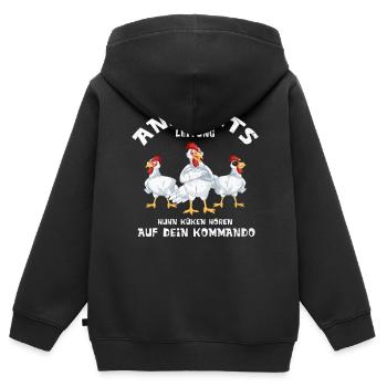 Anstaltsleitung, Huhn Küken hören auf mein - Kinder Premium Organic Zip Hoodie - Schwarz - Hinten - AI Model Kid Male (0cm)