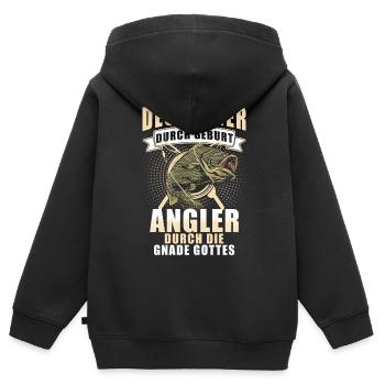 Angeln - Kinder Premium Organic Zip Hoodie - Schwarz - Hinten - AI Model Kid Male (0cm)
