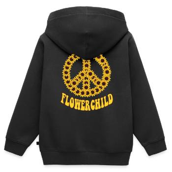 Hippie Peace Groovy Flowerpower Boho Woodstock - Kinder Premium Organic Zip Hoodie - Schwarz - Hinten - AI Model Kid Male (0cm)