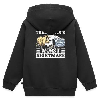 Mülltonnen schlimmster Albtraum - Waschbär - Kinder Premium Organic Zip Hoodie - Schwarz - Hinten - AI Model Kid Male (0cm)