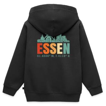 Essen - Kinder Premium Organic Zip Hoodie - Schwarz - Hinten - AI Model Kid Male (0cm)