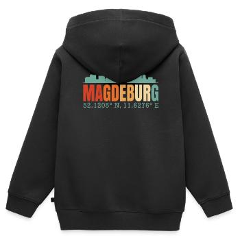 Magdeburg - Kinder Premium Organic Zip Hoodie - Schwarz - Hinten - AI Model Kid Male (0cm)