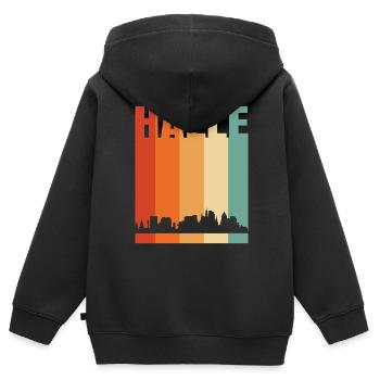 Halle - Kinder Premium Organic Zip Hoodie - Schwarz - Hinten - AI Model Kid Male (0cm)