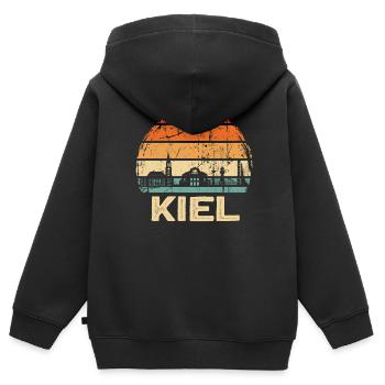 Kiel - Kinder Premium Organic Zip Hoodie - Schwarz - Hinten - AI Model Kid Male (0cm)