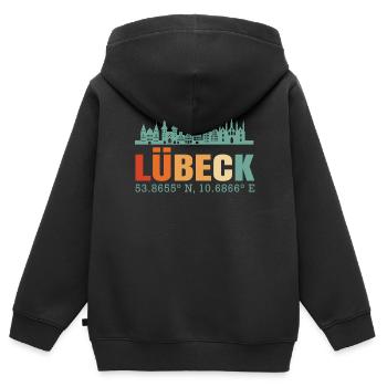 Lübeck - Kinder Premium Organic Zip Hoodie - Schwarz - Hinten - AI Model Kid Male (0cm)