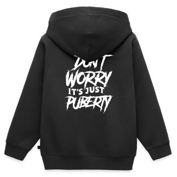 Keine Sorge Das Ist Nur Die Pubertät Erwachsen - Kinder Premium Organic Zip Hoodie - Schwarz - Hinten - AI Model Kid Male (0cm)