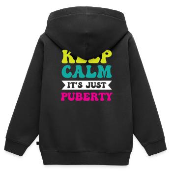 Restez calme Seule la puberté a grandi - Sweat Premium à capuche zippé enfant bio - noir - Dos - AI Model Kid Male (0cm)