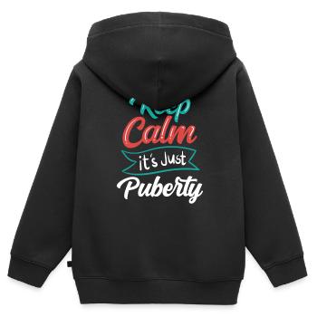 Restez calme Seule la puberté a grandi - Sweat Premium à capuche zippé enfant bio - noir - Dos - AI Model Kid Male (0cm)