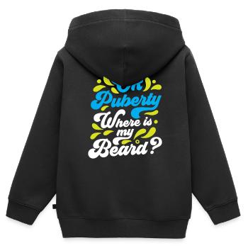 Ok puberté où est ma barbe? Adolescent adulte - Sweat Premium à capuche zippé enfant bio - noir - Dos - AI Model Kid Male (0cm)