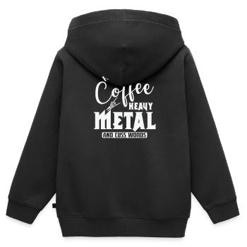 Alimenté par Coffee Heavy Metal et cuss Words - Sweat Premium à capuche zippé enfant bio - noir - Dos - AI Model Kid Male (0cm)