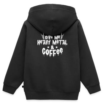Give Me Heavy Metal and Coffee Music Band - Sweat Premium à capuche zippé enfant bio - noir - Dos - AI Model Kid Male (0cm)