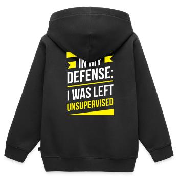 Laissé sans surveillance pour ma défense - Sweat Premium à capuche zippé enfant bio - noir - Dos - AI Model Kid Male (0cm)
