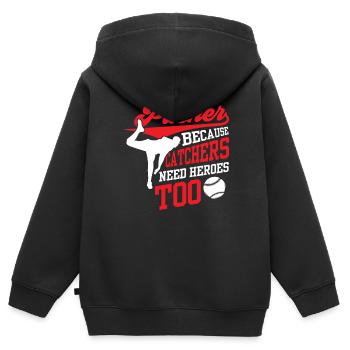 Lanceur parce que les receveurs ont aussi besoin de héros Lanceurs - Sweat Premium à capuche zippé enfant bio - noir - Dos - AI Model Kid Male (0cm)