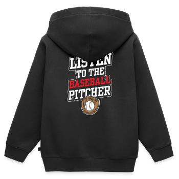Dem Baseball Pitcher Zuhören Hobby Werfer Spieler - Kinder Premium Organic Zip Hoodie - Schwarz - Hinten - AI Model Kid Male (0cm)