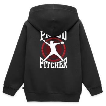 Fier lanceur de baseball Lanceur Hobby - Sweat Premium à capuche zippé enfant bio - noir - Dos - AI Model Kid Male (0cm)