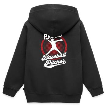 Fier lanceur de baseball Lanceur Hobby - Sweat Premium à capuche zippé enfant bio - noir - Dos - AI Model Kid Male (0cm)