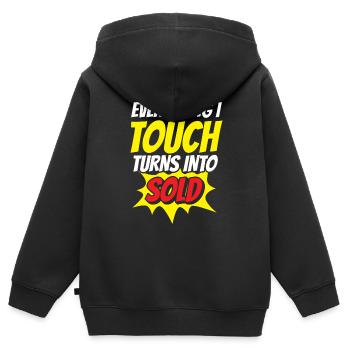 Tout ce que je touche est vendu à des maisons de courtage - Sweat Premium à capuche zippé enfant bio - noir - Dos - AI Model Kid Male (0cm)