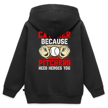 Catcher Weil Auch Pitcher Helden Brauchen Fänger - Kinder Premium Organic Zip Hoodie - Schwarz - Hinten - AI Model Kid Male (0cm)