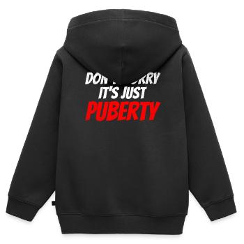 Keine Sorge Das Ist Nur Die Pubertät Erwachsen - Kinder Premium Organic Zip Hoodie - Schwarz - Hinten - AI Model Kid Male (0cm)