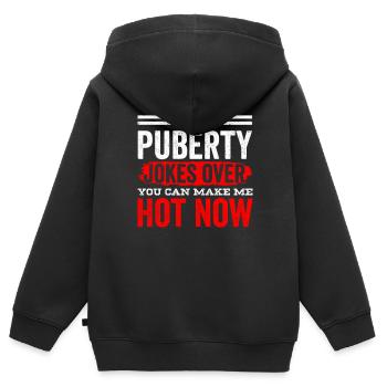 Ok puberté tu peux me rendre chaud maintenant - Sweat Premium à capuche zippé enfant bio - noir - Dos - AI Model Kid Male (0cm)