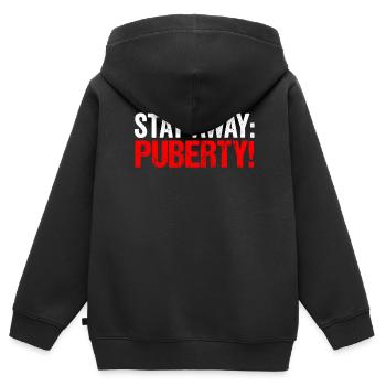 Restez à l’écart: puberté adolescent adulte - Sweat Premium à capuche zippé enfant bio - noir - Dos - AI Model Kid Male (0cm)