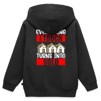 Tout ce que je touche est vendu à des maisons de courtage - Sweat Premium à capuche zippé enfant bio - noir - Dos - AI Model Kid Male (0cm)