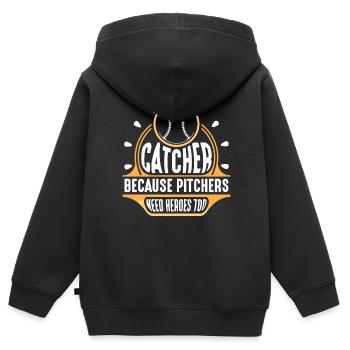 Catcher Weil Auch Pitcher Helden Brauchen Fänger - Kinder Premium Organic Zip Hoodie - Schwarz - Hinten - AI Model Kid Male (0cm)