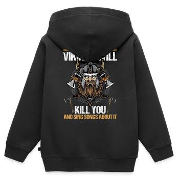 Les Vikings vous tueront et chanteront des chansons à ce sujet - Sweat Premium à capuche zippé enfant bio - noir - Dos - AI Model Kid Male (0cm)