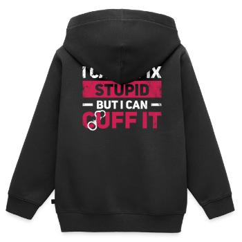 Ich Kann Dummheit Nicht Reparieren, Aber Ich Kann - Kinder Premium Organic Zip Hoodie - Schwarz - Hinten - AI Model Kid Male (0cm)